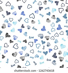 Light BLUE vector seamless template with text LOVE YOU, hearts. Colorful illustration with quote LOVE YOU, hearts. Template for business cards, websites.