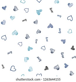 Light BLUE vector seamless template with text LOVE YOU, hearts. Romantic illustration with colorful phrase LOVE YOU, hearts. Template for business cards, websites.