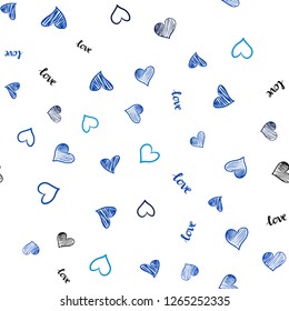 Light BLUE vector seamless template with text LOVE YOU, hearts. Romantic illustration with colorful phrase LOVE YOU, hearts. Design for wallpaper, fabric makers.