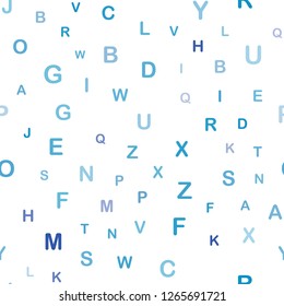 Light BLUE vector seamless template with isolated letters. Modern geometrical illustration with ABC english symbols. Texture for window blinds, curtains.