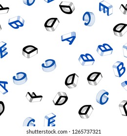 Light BLUE vector seamless template with 3D isolated letters. Modern geometrical illustration with 3D ABC english symbols. Design for textile, fabric, wallpapers.