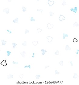 Light BLUE vector seamless template with text LOVE YOU, hearts. Colorful illustration with quote LOVE YOU, hearts. Pattern for trendy fabric, wallpapers.