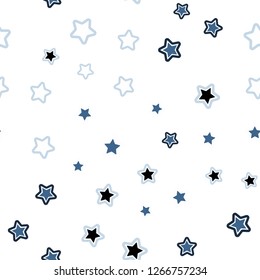 Light BLUE vector seamless template with sky stars. Shining colored illustration with stars. Template for business cards, websites.