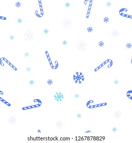 Light BLUE vector seamless template with sweet christmas sticks.