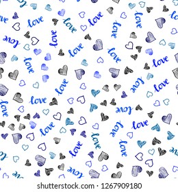 Light BLUE vector seamless template with text LOVE YOU, hearts. Illustration with words of love, hearts in abstract style. Design for wallpaper, fabric makers.