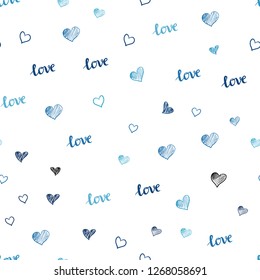 Light BLUE vector seamless template with text LOVE YOU, hearts. Illustration with phrase LOVE YOU, hearts for valentine's day. Design for wallpaper, fabric makers.