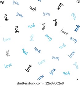 Light BLUE vector seamless template with text LOVE YOU. Decorative design in doodle style with text LOVE YOU. Pattern for design of fabric, wallpapers.