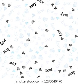 Light BLUE vector seamless template with text LOVE YOU, hearts. Colorful gradient phrase LOVE YOU, hearts in abstract style. Design for wallpaper, fabric makers.