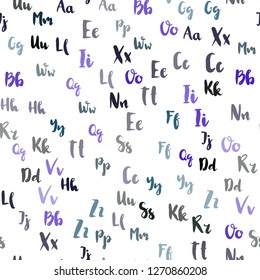 Light BLUE vector seamless template with isolated letters. Abstract illustration with colored latin alphabet. Texture for window blinds, curtains.