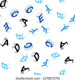 Light BLUE vector seamless template with 3D isolated letters. Modern geometrical illustration with 3D ABC english symbols. Texture for window blinds, curtains.