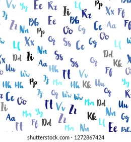 Light BLUE vector seamless template with isolated letters. Blurred design in simple style with signs of alphabet. Template for business cards, websites.