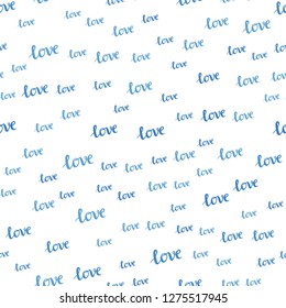 Light BLUE vector seamless template with text LOVE YOU. Decorative design in doodle style with text LOVE YOU. Template for business cards, websites.