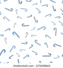 Light BLUE vector seamless template with sweet christmas sticks.