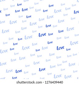 Light BLUE vector seamless template with text LOVE YOU. Decorative illustration with words of love in abstract style. Texture for window blinds, curtains.