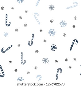 Light BLUE vector seamless template with sweet christmas sticks.