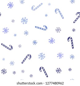 Light BLUE vector seamless template with sweet christmas sticks.