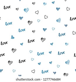 Light BLUE vector seamless template with text LOVE YOU, hearts. Colorful gradient phrase LOVE YOU, hearts in abstract style. Design for wallpaper, fabric makers.