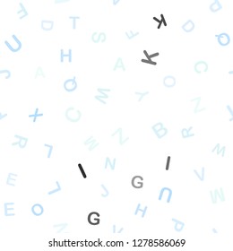 Light BLUE vector seamless template with isolated letters. Shining illustration with ABC symbols on abstract template. Pattern for trendy fabric, wallpapers.