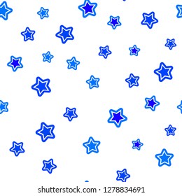 Light BLUE vector seamless template with sky stars. Glitter abstract illustration with colored stars. Design for textile, fabric, wallpapers.