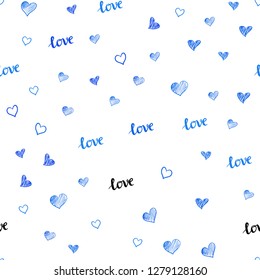 Light BLUE vector seamless template with text LOVE YOU, hearts. Design in doodle style with text LOVE YOU, hearts. Pattern for trendy fabric, wallpapers.