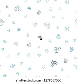 Light BLUE vector seamless template with doodle hearts. Decorative shining illustration with hearts on abstract template. Design for ad, poster, banner of Valentine Day.
