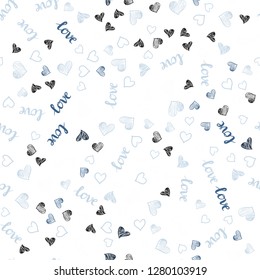 Light BLUE vector seamless template with text LOVE YOU, hearts. Illustration with phrase LOVE YOU, hearts for valentine's day. Design for wallpaper, fabric makers.