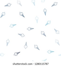 Light BLUE vector seamless template with tasty ice-cream. Set of abstract ice-cream cones with colorful gradient. Pattern for menu of cafes and restaurants.