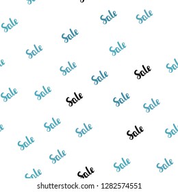 Light BLUE vector seamless template with selling words. Abstract illustration with colorful gradient symbols of sales. Design for business ads, commercials.