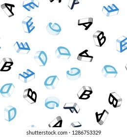 Light BLUE vector seamless template with 3D isolated letters. Modern geometrical illustration with 3D ABC english symbols. Pattern for trendy fabric, wallpapers.