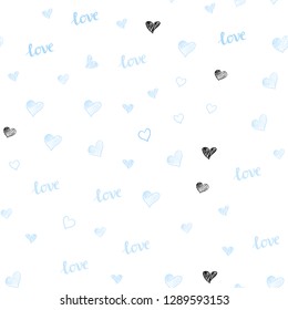 Light BLUE vector seamless template with text LOVE YOU, hearts. Design in doodle style with text LOVE YOU, hearts. Design for wallpaper, fabric makers.