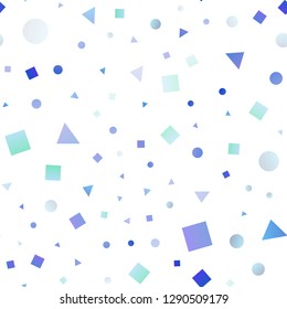Light BLUE vector seamless template with crystals, circles, squares. Abstract gradient illustration with circles, triangles, cubes. Pattern for design of window blinds, curtains.