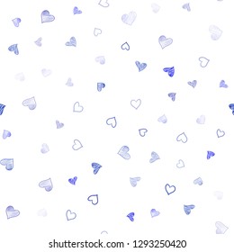 Light Blue vector seamless template with doodle hearts. Glitter abstract illustration with colorful hearts in romantic style. Pattern can be used for valentine's ad, booklets.