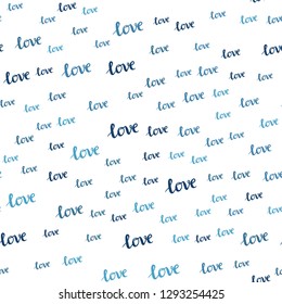 Light BLUE vector seamless template with text LOVE YOU. Decorative illustration with words of love in abstract style. Texture for window blinds, curtains.