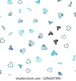Light BLUE vector seamless template with text LOVE YOU, hearts. Illustration with phrase LOVE YOU, hearts for valentine's day. Texture for window blinds, curtains.