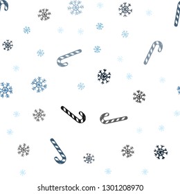 Light BLUE vector seamless template with sweet christmas sticks.