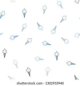 Light BLUE vector seamless template with tasty ice-cream. Decorative illustration with ice-cream on abstract template. Pattern for menu of cafes and restaurants.