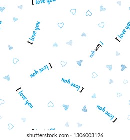 Light BLUE vector seamless template with doodle hearts. Beautiful colored illustration with hearts in celebration style. Design for ad, poster, banner of Valentine Day.