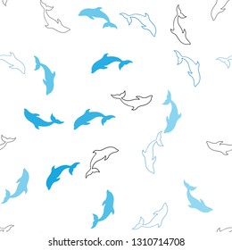 Light BLUE vector seamless template with dolphins. Modern abstract illustration with sea dolphins. Template for natural magazines.