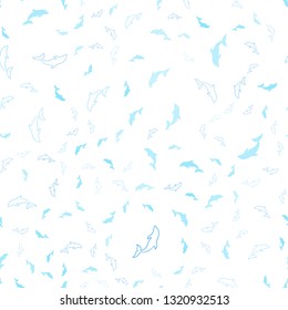 Light BLUE vector seamless template with dolphins. Shining illustration of colorful gradient sea dolphins. Template for natural magazines.
