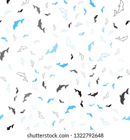 Light BLUE vector seamless template with dolphins. Natural illustration with sea dolphins. Pattern for marine leaflets.