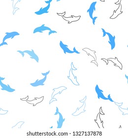 Light BLUE vector seamless template with dolphins. Decorative design in natural style with sea dolphins. Template for natural magazines.