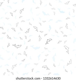Light BLUE vector seamless template with dolphins. Natural illustration with sea dolphins. Pattern for marine leaflets.