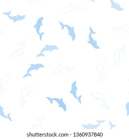 Light BLUE vector seamless template with dolphins. Decorative design in natural style with sea dolphins. Template for natural magazines.
