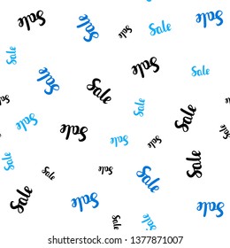 Light BLUE vector seamless template with selling words. Gradient illustration with discount signs on white backdrop. Pattern for ads, posters, banners of sales.