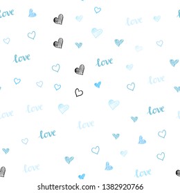 Light BLUE vector seamless template with text LOVE YOU, hearts. Romantic illustration with colorful phrase LOVE YOU, hearts. Design for wallpaper, fabric makers.