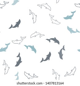 Light BLUE vector seamless template with dolphins. Modern abstract illustration with sea dolphins. Pattern for marine leaflets.