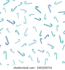 Light BLUE vector seamless template with sweet christmas sticks.