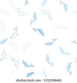 Light BLUE vector seamless template with dolphins. Shining illustration of colorful gradient sea dolphins. Pattern for wildlife ad, booklets.