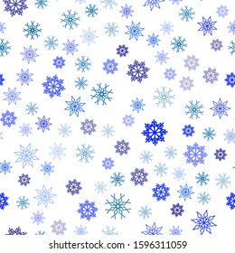 Light BLUE vector seamless template with ice snowflakes. Shining colored illustration with snow in christmas style. Template for business cards, websites.