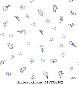 Light BLUE vector seamless texture with delicious snacks. Glitter abstract sketch with gourmet food. Template for meal cooking in kitchen.